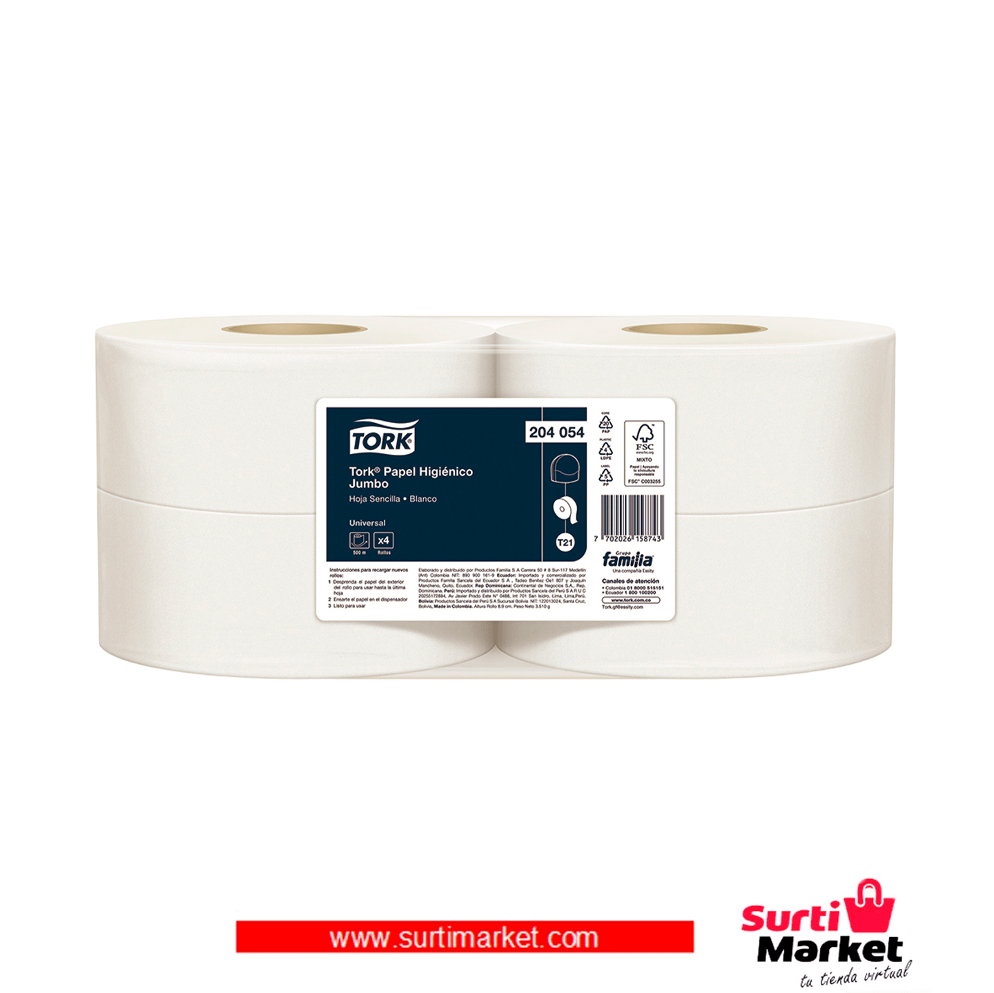 PAPEL HIGENICO JUMBO HS BCO 4 x500 MTS RF204054 FAMILIA 0